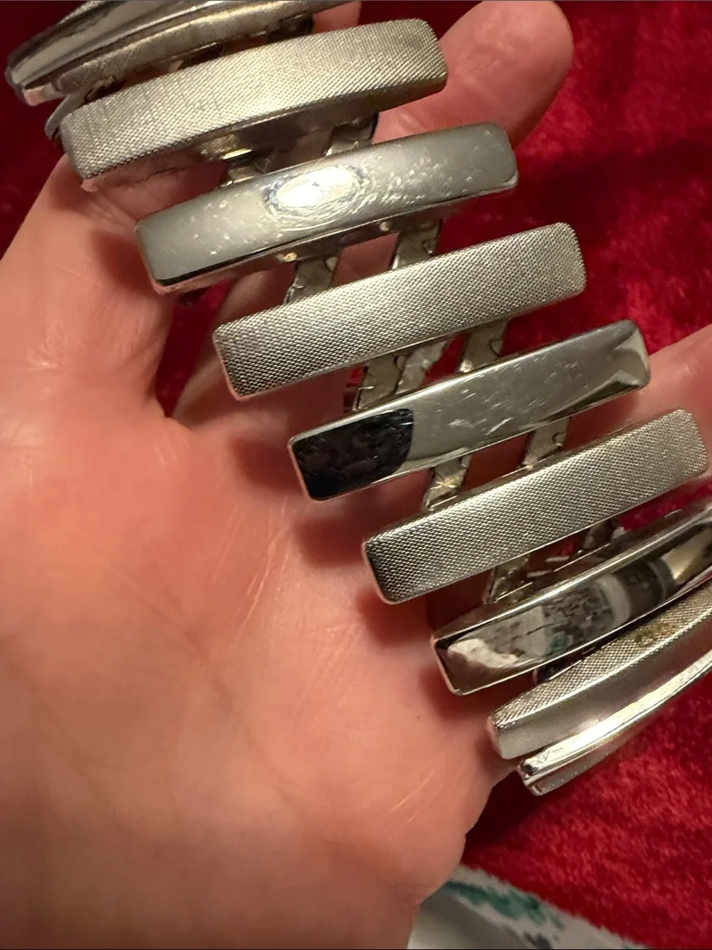 Vintage Japan Silver Wide Panel Stretch Bracelet size6-7.5 good condition